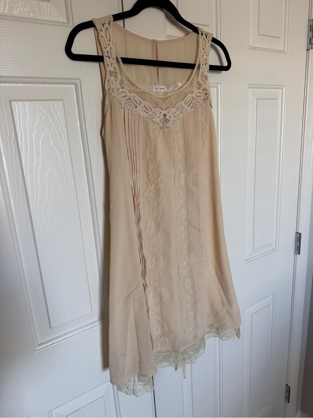 Blu Pepper Lace-Trim Sleeveless Chemise in Light Beige